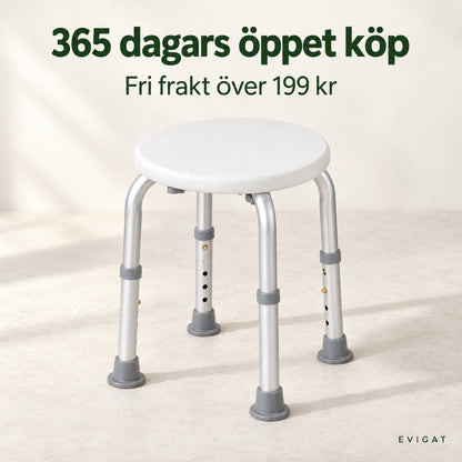 Duschpall med text om 365 dagars öppet köp och fri frakt över 199 kr