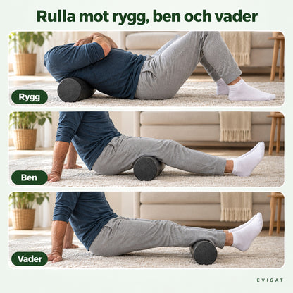Foamrollern används under rygg, lår och vader