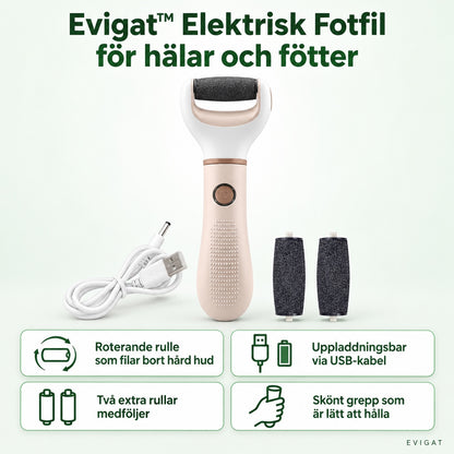 Evigat elektrisk fotfil med roterande rulle, laddkabel och två extra rullar