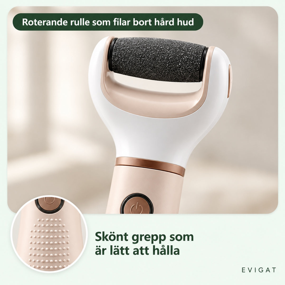 Närbild på fotfilens roterande rulle och det prickade greppet