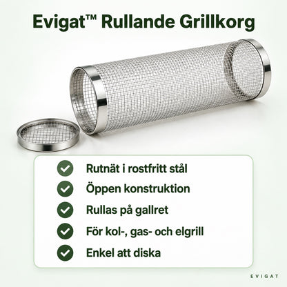 Rullande grillkorg i rostfritt stål med löst nätlock