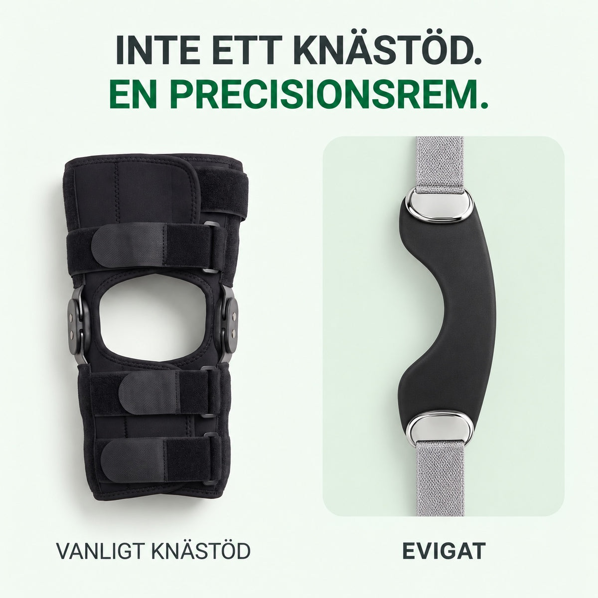 Jämförelse mellan ett vanligt knästöd med gångjärn och Evigat knärem sedd uppifrån