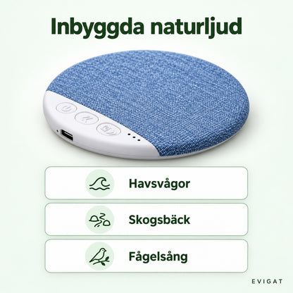 Kuddhögtalare med inbyggda naturljud: havsvågor, skogsbäck och fågelsång