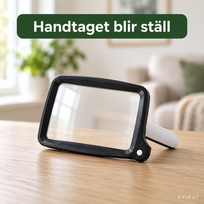 Läsluppen står på ett bord med handtaget bakåt som stöd