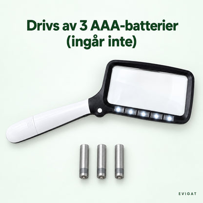 Läsluppe bredvid tre AAA-batterier som inte ingår