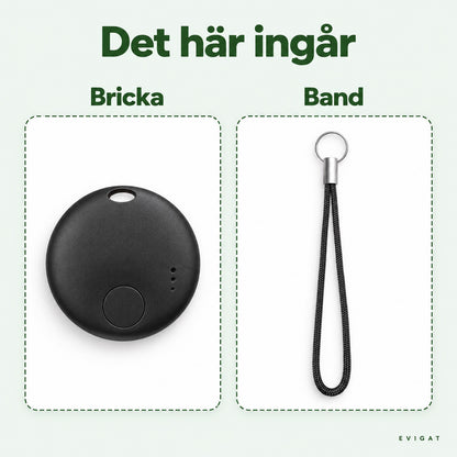 Det här ingår: spårarbricka och band