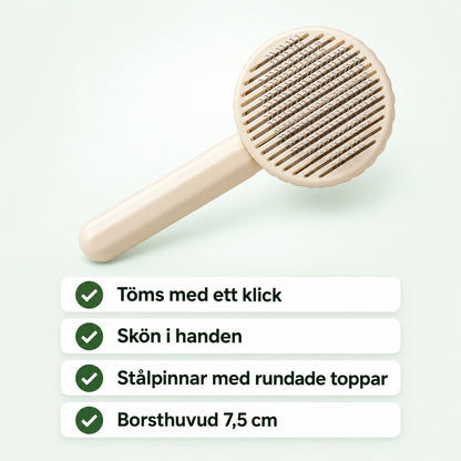Cremevit självrensande borste med stålpinnar, med texterna töms med ett klick, skön i handen, stålpinnar med rundade toppar och borsthuvud 7,5 cm