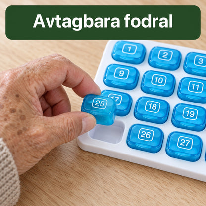 Hand lyfter ut dagens fack ur pillerboxen