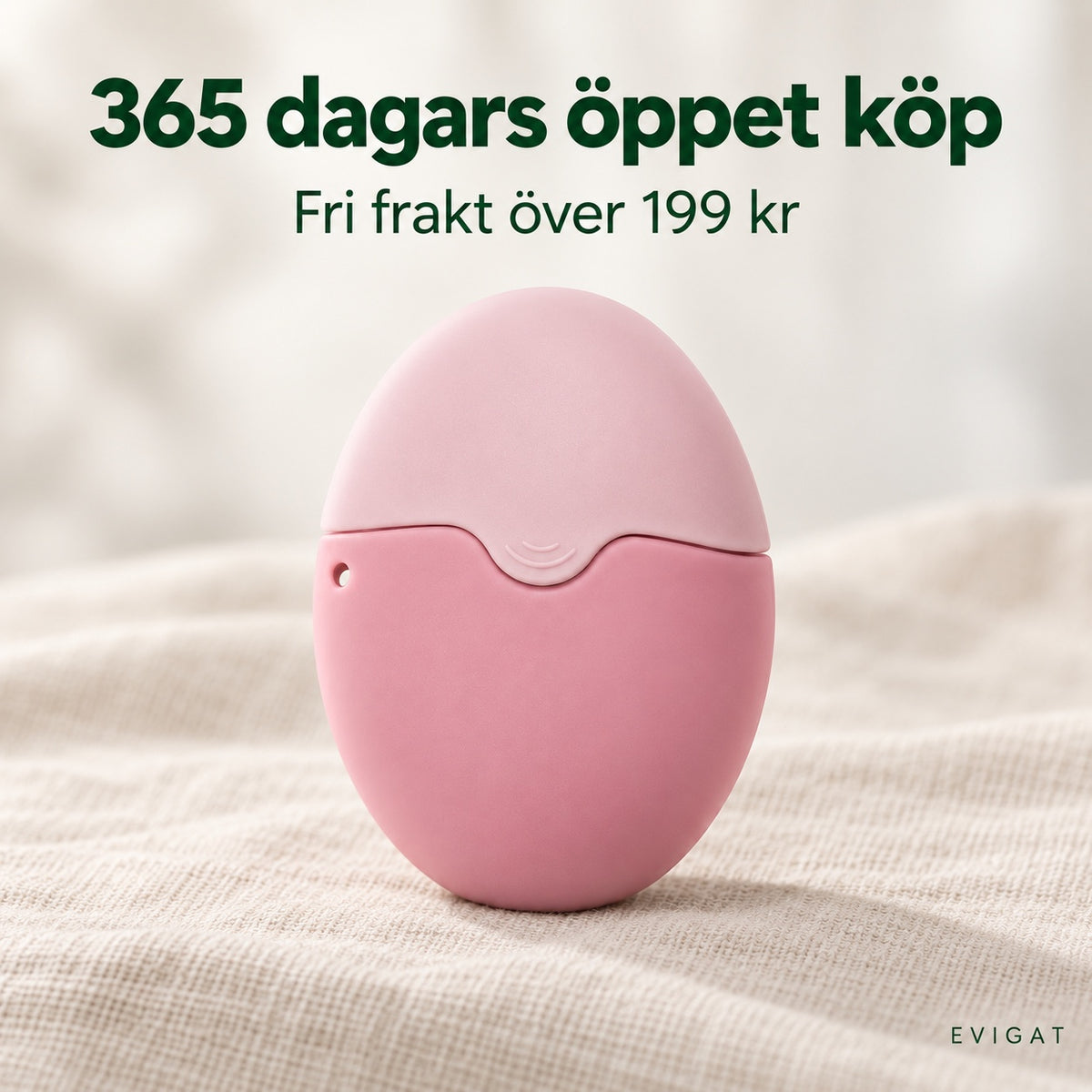 Rosa äggformad applikator på linnetyg, 365 dagars öppet köp och fri frakt över 199 kr