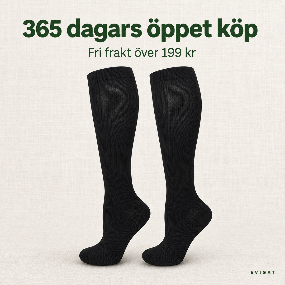 365 dagars öppet köp och fri frakt över 199 kr, ett par svarta ribbstickade stödstrumpor