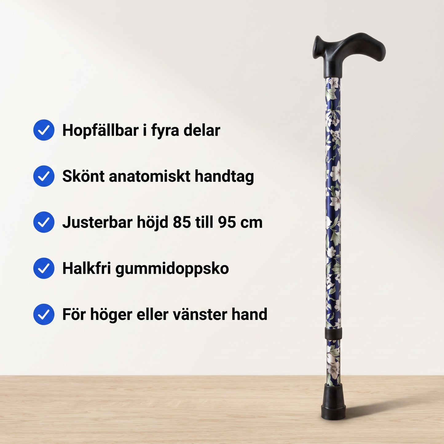 Hopfällbar käpp med anatomiskt handtag