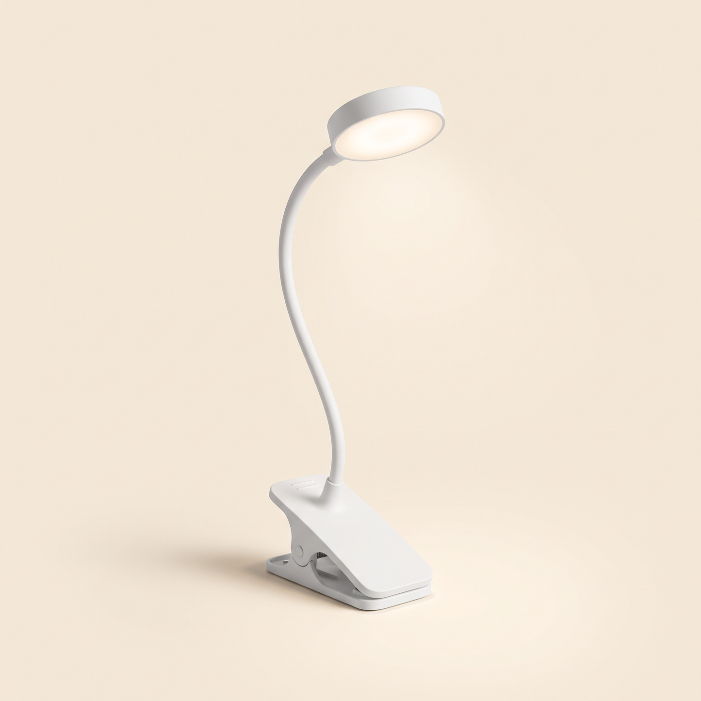 Vit klämlampa med böjbar gåshalsarm