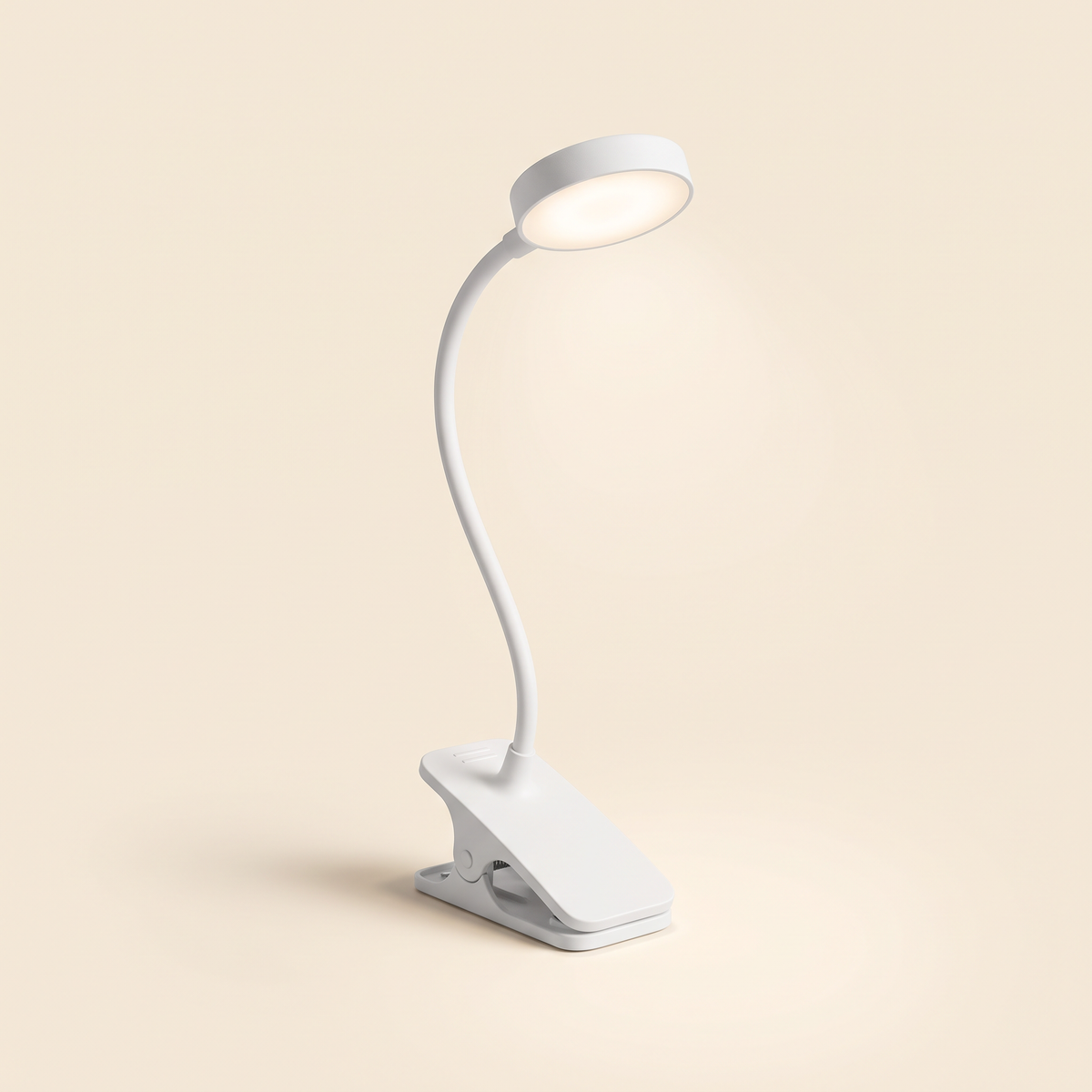 Vit klämlampa med böjbar gåshalsarm