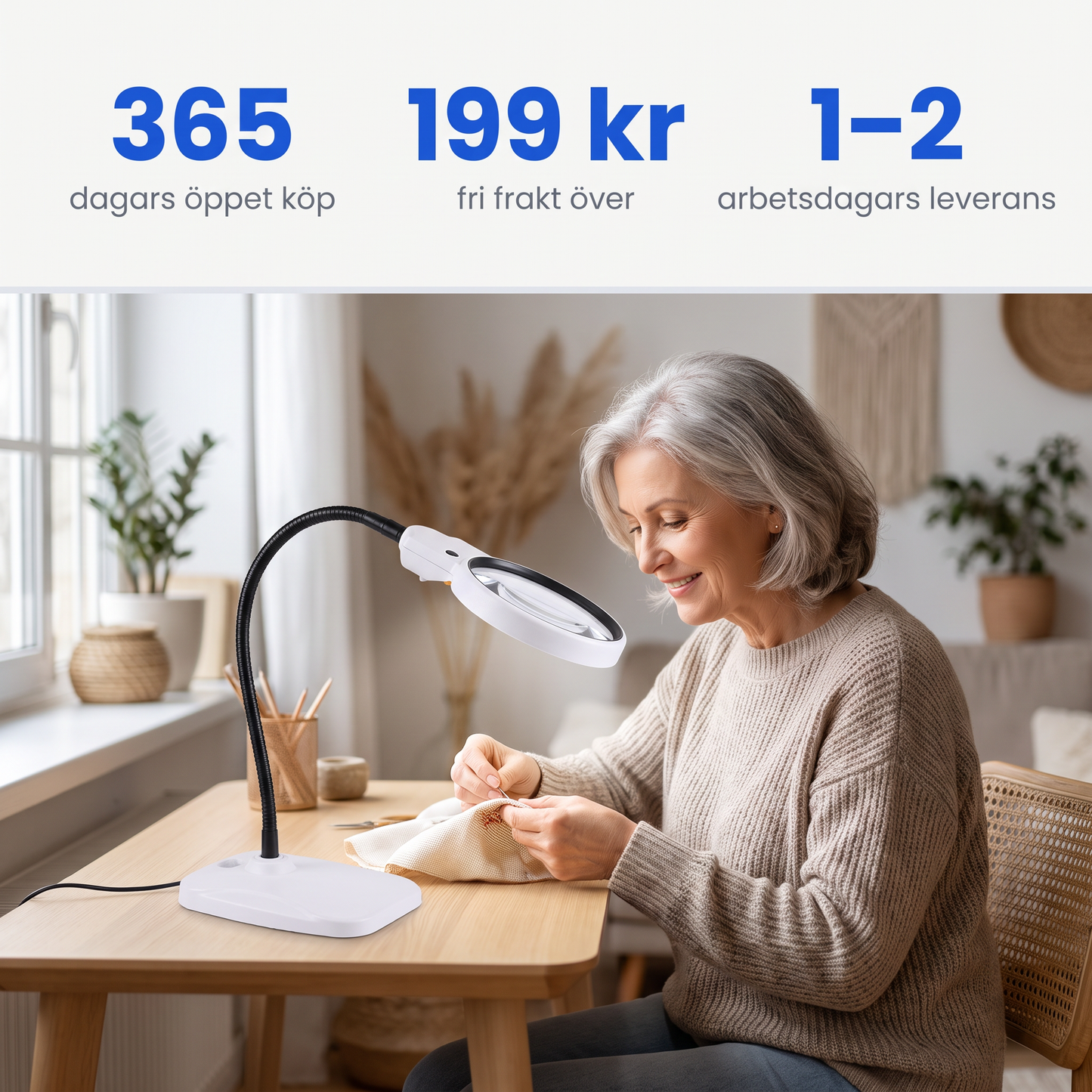 Bordslupp med LED och Böjbar Arm, 2x och 6x Förstoring