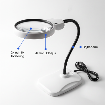 Bordslupp med LED och Böjbar Arm, 2x och 6x Förstoring