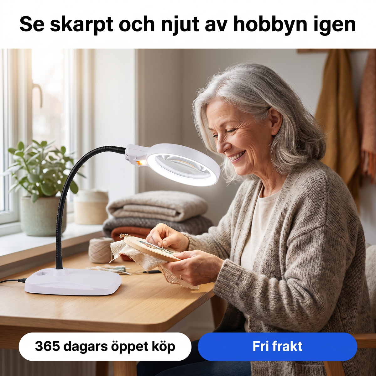 Bordslupp med LED och Böjbar Arm, 2x och 6x Förstoring