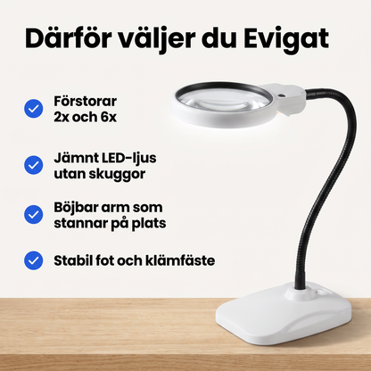 Bordslupp med LED och Böjbar Arm, 2x och 6x Förstoring