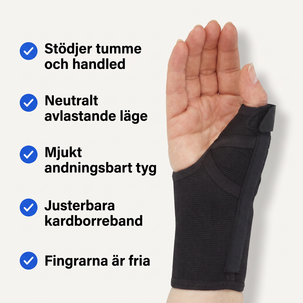 Tumstöd med skena för tumme och handled