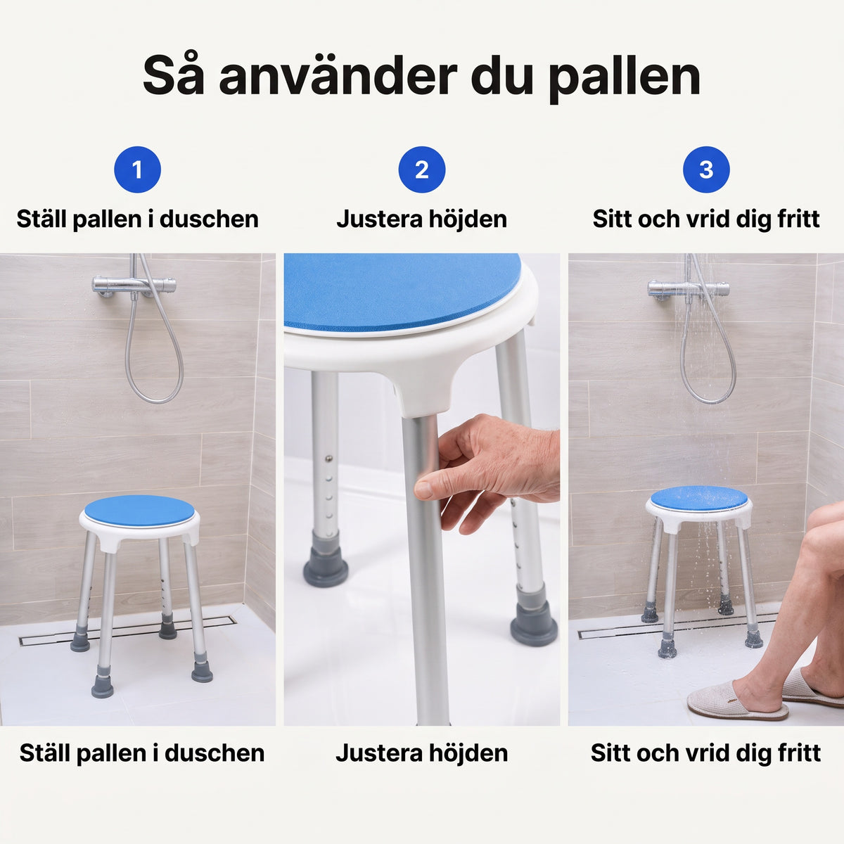 Duschpall med Roterbart Säte, Höjdjusterbar och Halkfri