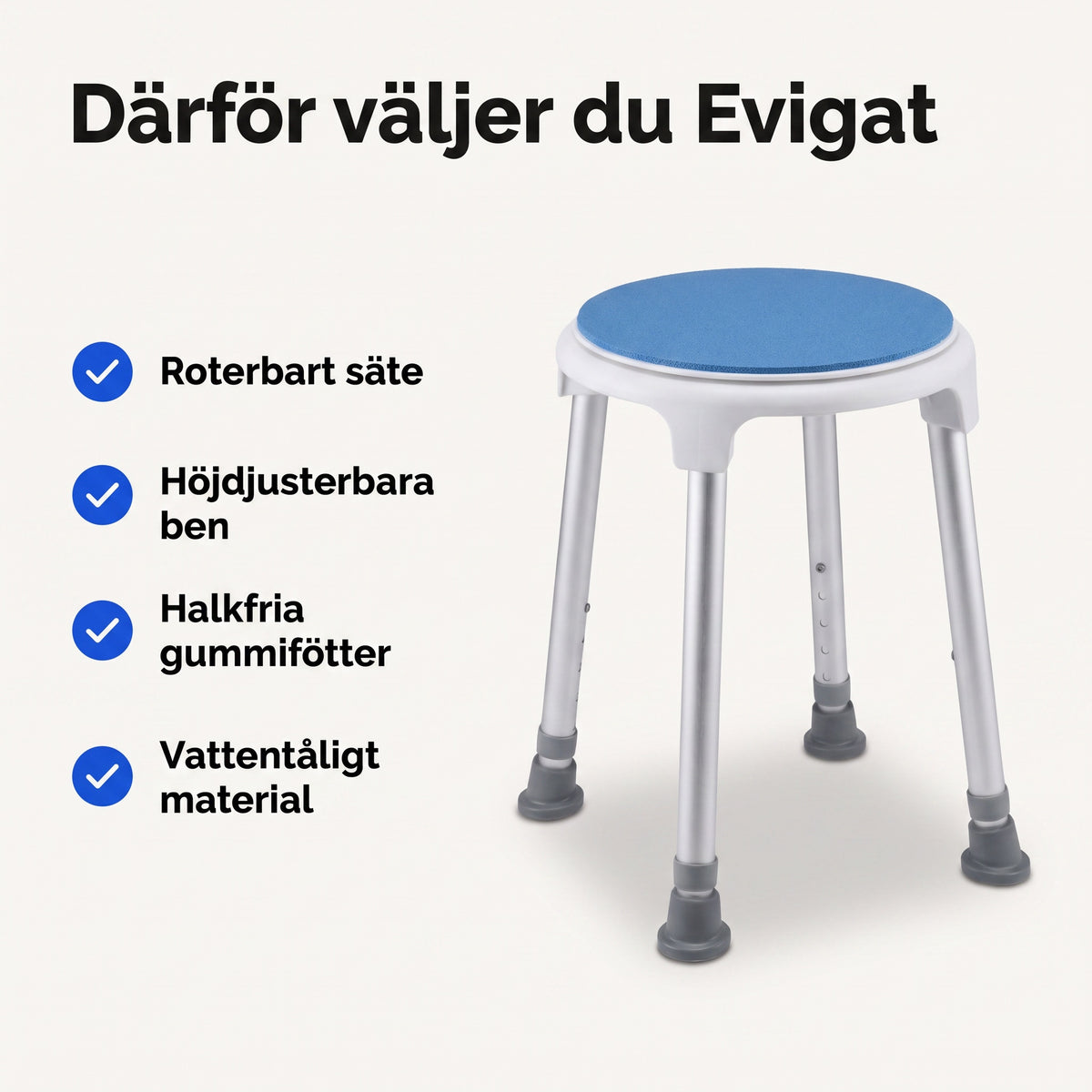 Duschpall med Roterbart Säte, Höjdjusterbar och Halkfri