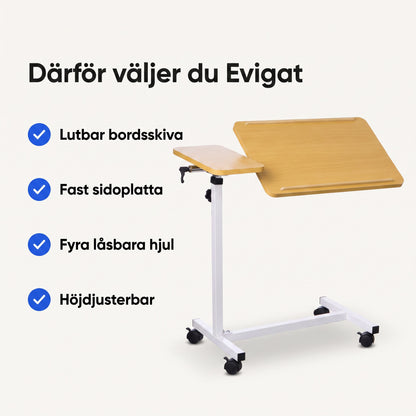 Sängbord med Två Bordsskivor, Lutbart och på Låsbara Hjul
