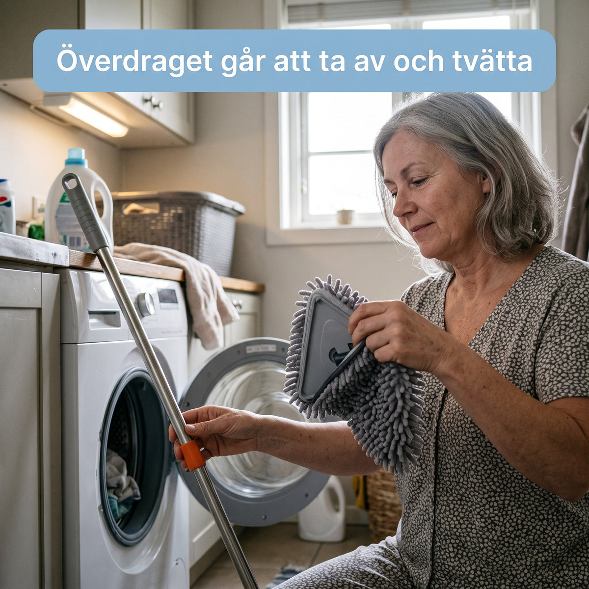 Överdraget går att ta av och tvätta, Evigat mopp med avtagbart mikrofiberhuvud