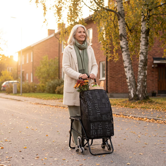 Shoppingvagn med sits i användning på promenad